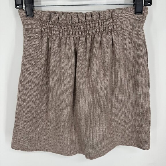 J. Crew Tweed Mini Skirt 2 Herringbone Wool Blend A Line Brown Cream Paper Bag - Picture 2 of 6